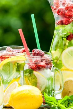 lemonad jars with mint and ice. High quality photo