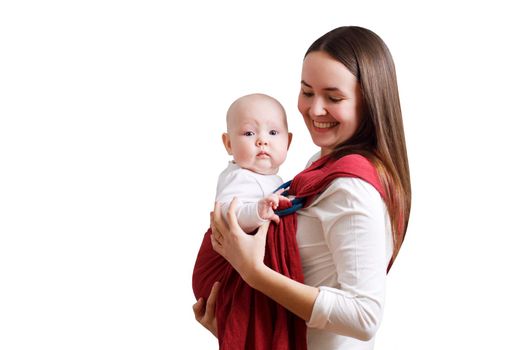 Mother carring baby in sling. High quality photo