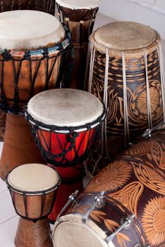 variation of ethnic drums different sizes from small to huge