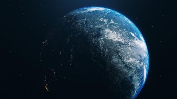 3D rendering blue earth in open space 4k