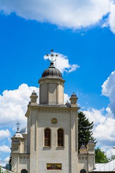 Architectural details, beautiful view of an orthodox church monastery near Bucharest, Romania, 2021