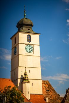 Fragment of Small Square and the Council Tower in SIbiu, Romania