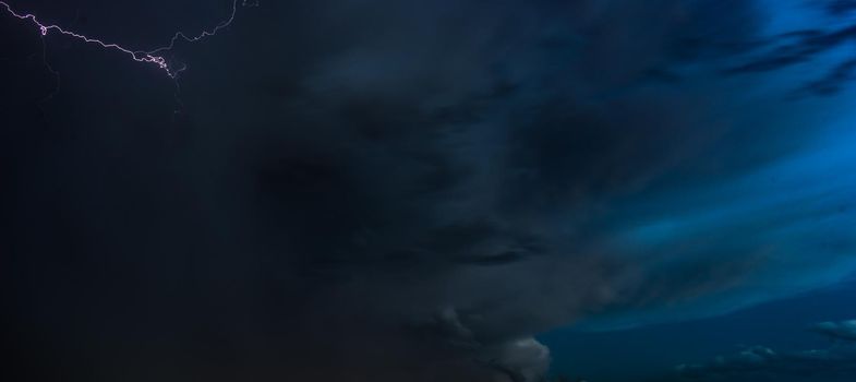 Dramatic evening sky with flashlight during thunder in Tbilisi, Georgia