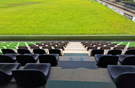 lanes on a soccer field with a view of the green grass.