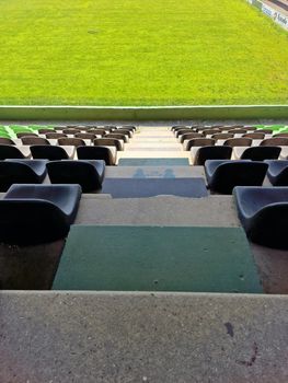 lanes on a soccer field with a view of the green grass.