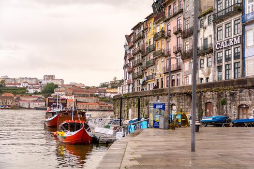 Porto, Portugal : 12 April 2016 : Old town of Porto and river Douro at sunset, Portugal.
