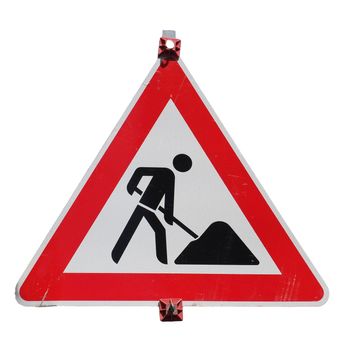 Warning signs, road works men at work traffic sign isolated over transparent background PNG