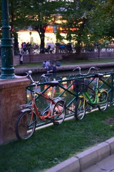 Retro bikes locked on the street