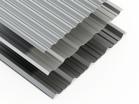 Corrugated metal sheets isolated on white background. 3D illustration.