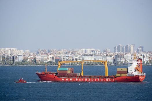 22 July 2021 Izmir Turkey Bayraktar named vessel departured from izmir harbor