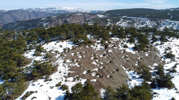 Snowy mountain in Eskisehir Turkey aerial view