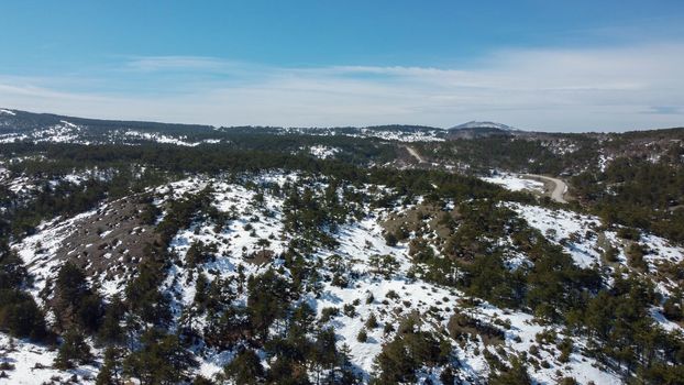 Snowy mountain in Eskisehir Turkey aerial view