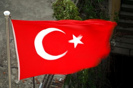 Waving Turkish Flag close up view