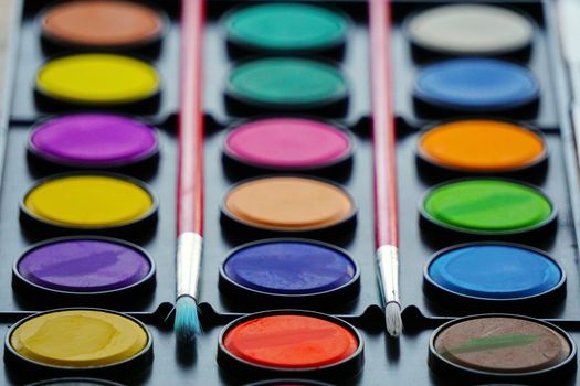 Water color paint close up view