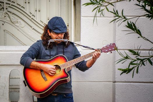 16 October 2016 , Eskisehir Turkey. Street singer performing on the street with guitar