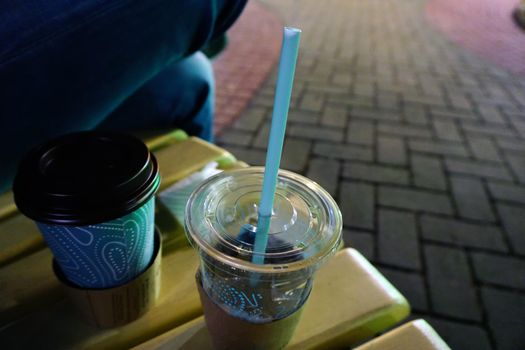 Filter coffee and cold brew glasses on the go close up view