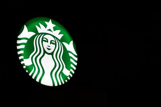 19 May 2019 Eskisehir Turkey. Starbucks signboard close up view with copy space
