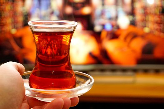 Traditional Turkish tea in thin belly glass