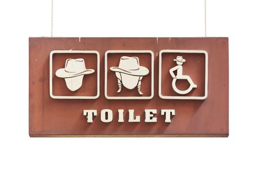 toilet sign hanging with isolated on white background (with clipping path)