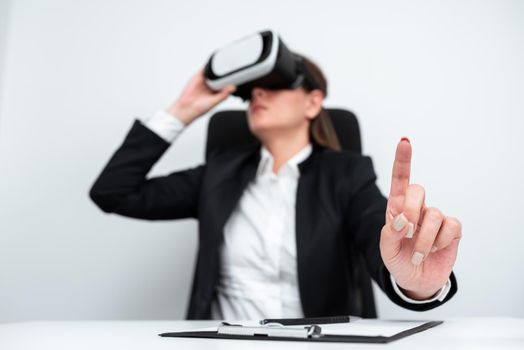 Woman Wearing Virtual Reality Simulator During Professional Training.
