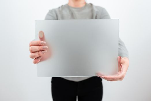 Woman Holding Banner And Promoting The Company Brand To Achieve Goals.