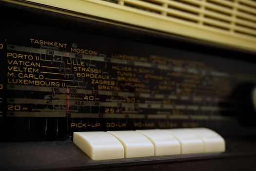 Vintage long wave radio face close up view