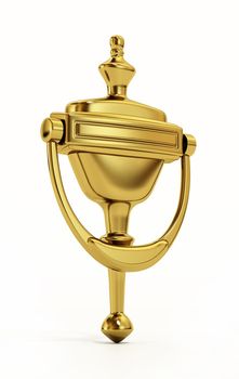 Golden door knocker isolated on white background. 3D illustration.