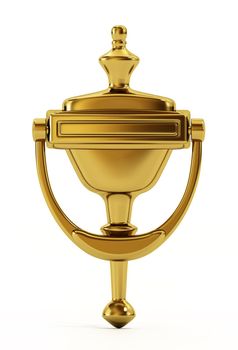 Golden door knocker isolated on white background. 3D illustration.