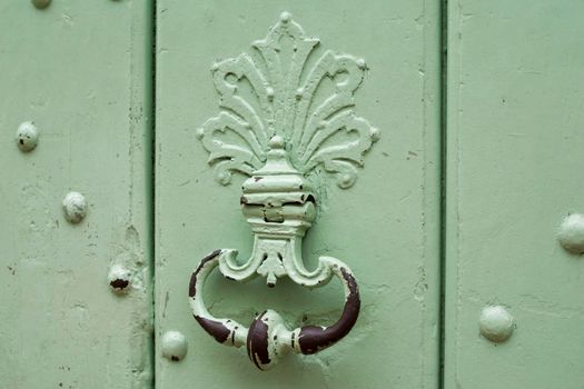 Mint handle door rusty iron ring in wood doorway