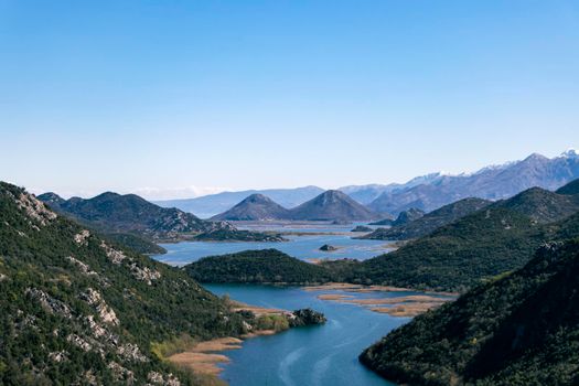 View from Pavlova Strana of Lake Skadar, also called Lake Scutari, Shkoder and Shkodra, which lies on the border of Albania and Montenegro, and is the largest lake in Southern Europe.
