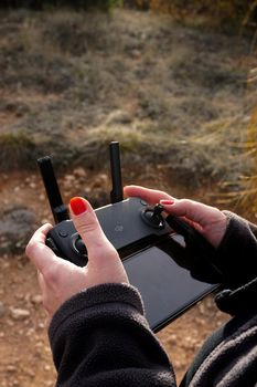 29 December 2020 Eskisehir Turkey. Dji Mavic Mini air drone controlle in hand close up view
