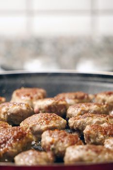Meatballs cooking preparation at home close up