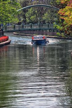 Touristic boat on the porsuk river in Eskisehir Turkey