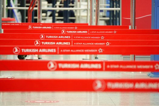 7 May 2022 Ankara Turkey. Turkish airlines check in lines in Esenboga airport