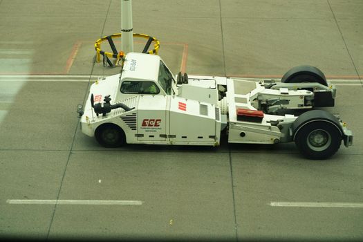 7 May 2022 Ankara Turkey. Ground Services vehicles on apron at Esenboga airport