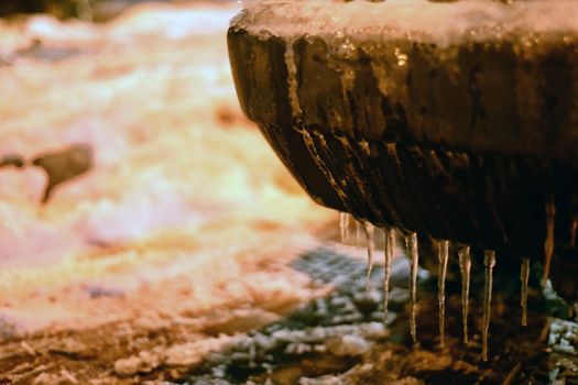 Frozen car bumper close up view