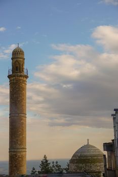 Artuklu Mardin, Turkey 7 May 2022 Mardin landscape at sunset with minaret of Ulu Cami, also known as Great mosque of Mardin