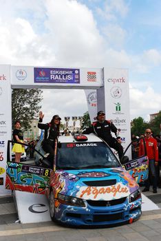 11 May 2013, Eskisehir Turkey. Eskisehir Rally Competitors on the finish tag celebrating