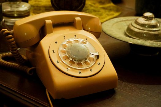 Vintage rotary phone close up view