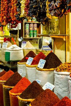 Traditional Spice sellers in Sanliurfa Turkey on racks