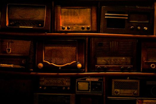 Stacked old radios background