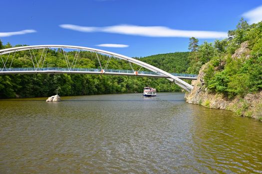 Beautiful bridge over the water. Brno Dam. Beautiful summer landscape in the Czech Republic