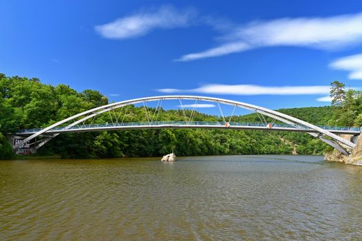 Beautiful bridge over the water. Brno Dam. Beautiful summer landscape in the Czech Republic