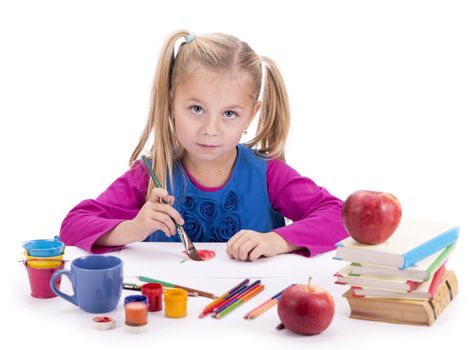 artist kid girl painting over white background