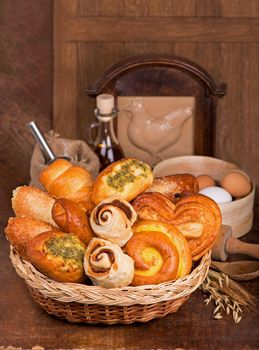 fresh bread and wheat on the wooden