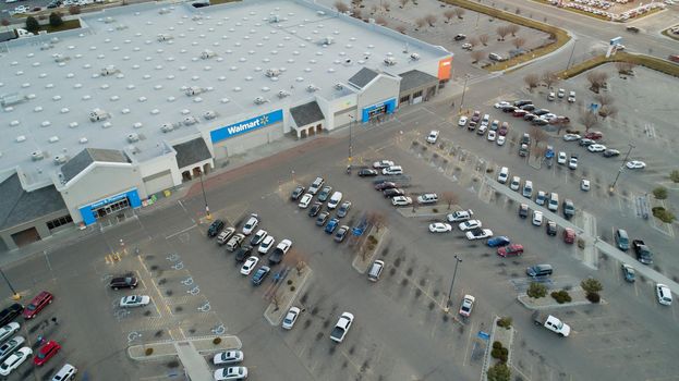 NAMPA, IDAHO - FEBRUARY 7, 2021: Front entrance to the walmart superstore in Nampa on a slow winter day