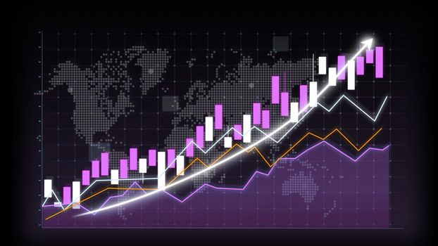 Business growth concept in allusive graph chart showing marketing sales profit increasing to future target . Excellent financial status of corporate business rise up . Finance and money 3D rendering .