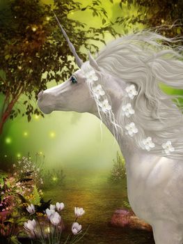 The Unicorn is a horned white horse creature of folklore and legend that lives in a magical forest.