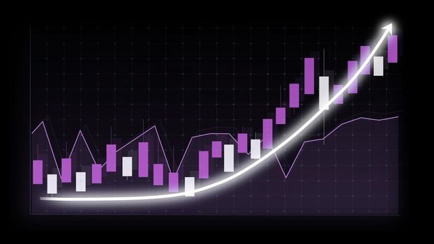 Business growth concept in allusive graph chart showing marketing sales profit increasing to future target . Excellent financial status of corporate business rise up . Finance and money 3D rendering .