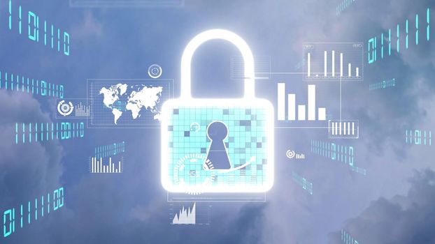 Cyber Security and Alteration Data Protection on Digital Platform . Graphic interface showing secure firewall technology for online data access defense against hacker, virus and insecure information .